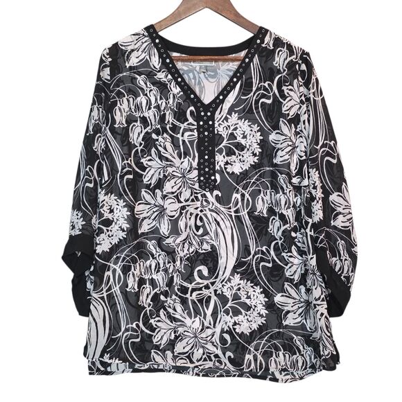 JM Collection Blouse Glam Boho Maximalist Eclectic Evening Casual Y2K Womens 1X - Picture 1 of 7